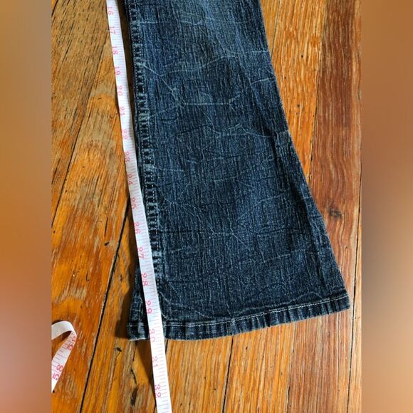 R.V.T || Vintage 90s Y2K Style Mid Rise Dark Wash Denim Flared Bootcut Jeans 14 - Picture 7 of 11